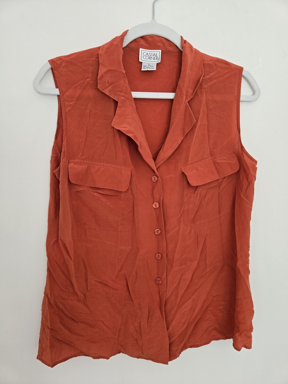 Casual Corner 100% Silk Sleeveless Button Front Blouse - Rust Orange Normcore L